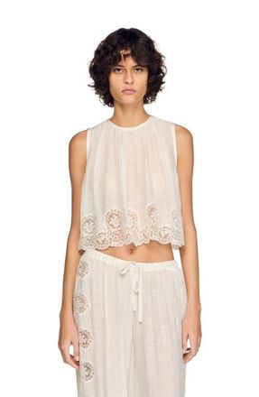Sandro Crepon crop top in White at Nordstrom, Size X-Large