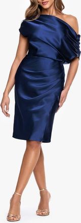 Betsy & Adam Ruched One-Shoulder Satin Charmeuse Cocktail Dress in Navy at Nordstrom, Size 10