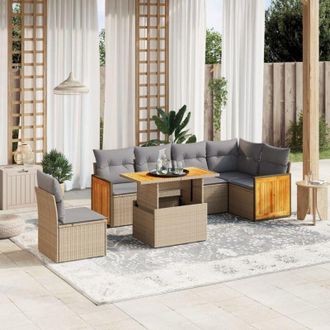 vidaXL Vidaxl - Set Sof&aacute;s De Jard&iacute;n 7 Piezas Y Cojines Rat&aacute;n Sint&eacute;tico Beige