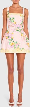 Amanda Uprichard Judie Lemon Print Belted Linen Blend Romper in Limoncello Print at Nordstrom, Size X-Large