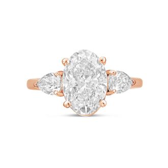 Diana M. Jewels 14kt rose gold lab grown 3ct oval diamond ring with pears on the sides