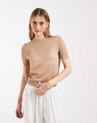& Other Stories Top in maglia leggera beige trasparente-Neutro