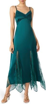Steve Madden Delia Lace Trim Handkerchief Hem Satin Slipdress in Midnight Teal at Nordstrom Rack, Size X-Large