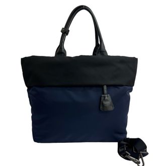 Prada Black Navy Nylon Leather Handbag Shoulder Bag Tote Bag (Pre-Owned)