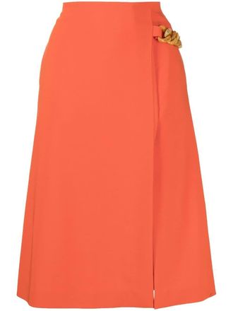 Stella McCartney Falabella chain A-line skirt - women - Polyester/Wool/Elastane - 38 - Orange