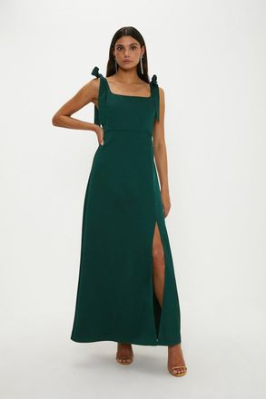 Oasis Womens Satin Tie Shoulder Midi Bridesmaids Dress - Emerald - Size 10 UK