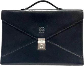 Loewe Pre-owned Handbags, male, Black, Size: ONE SIZE Pre-owned Anagram Leather Briefcase