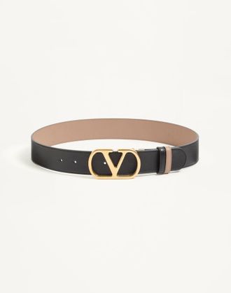 Valentino Garavani Cintura Reversibile Vlogo Signature In Vitello Lucido 40 Mm Donna NERO/BEIGE 065