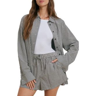 Favorite Daughter The Boyfriend Check Print Woven Shirt in Navy/White at Nordstrom, Size X-Small