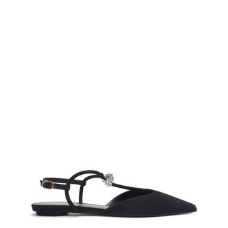Stuart Weitzman Schoenen, Dames, Zwart, 37 1/2 EU, Leer, Tully Crystal T-Strap Platte Sandaal