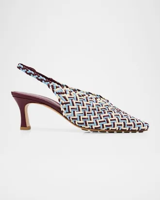 Bottega Veneta 60mm Sofia Intrecciato Leather Slingback Pumps