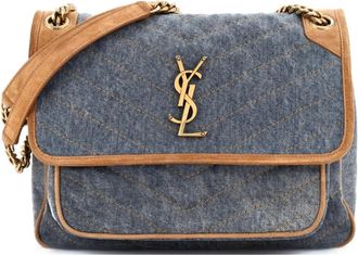 Saint Laurent Niki Chain Flap Bag Matelasse Chevron Denim with Suede Medium shoulder bag - Blue