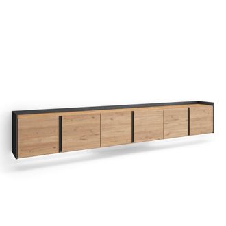 Skraut Home Mueble tv efecto madera roble y negro 309x35x50cm colgado