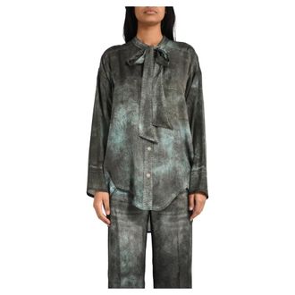 Pinko Shirts, female, Gray, Size: M Shirt with trompe-loeil print and sash collar