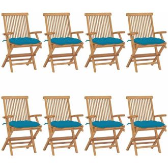 vidaXL Vidaxl - Sillas De Jard&iacute;n 8 Uds Madera Teca Con Cojines Azul Claro
