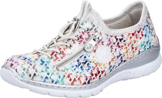 Rieker Slip-On Sneaker RIEKER, Damen, Gr. 36, bunt (wei&szlig; multi), Textil, bedruckt, Schuhe Slip-On Sneaker, Schlupfschuh, Freizeitsneaker, Halbschuh mit MemoS