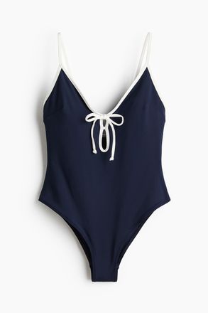 H&M Badeanzug mit wattierten Cups und High Leg - Marineblau