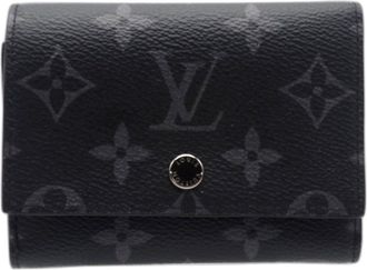 Louis Vuitton Black Gray Coated Canvas Leather Wallet (Tri-Fold) (Pre-Owned)