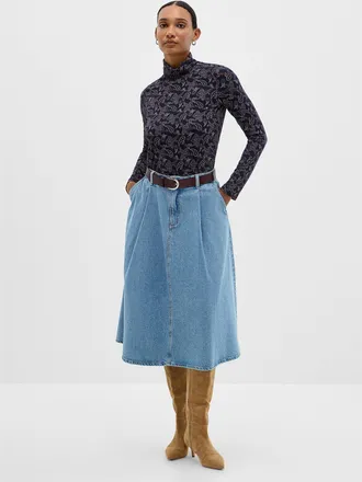 Contemporaine Womens Pleated flared denim midi skirt