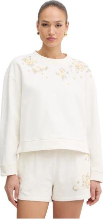 Twinset Katoenen sweater met ronde hals - Dames - Sweatshirts - Beige - XL - Katoen - Hoodies & sweatvesten