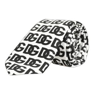 Dolce & Gabbana Logo Monogram Wide Adjustable Necktie - male - Dolce & Gabbana - Ties - White - ONE SIZE - Accessories