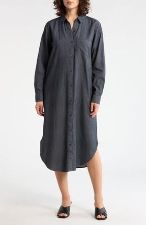 Eileen Fisher Long Sleeve Organic Cotton Shirtdress in Washed Black Denim at Nordstrom Rack, Size Xx-Small