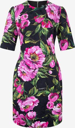 Dolce & Gabbana Schmales Minikleid aus Baumwolljacquard Pfingstrosen