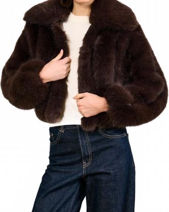 Line & Dot Jax Faux Fur Jacket In Dark Brown