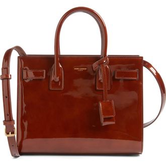 Saint Laurent Baby Sac de Jour Patent Leather Tote in Chataigne at Nordstrom