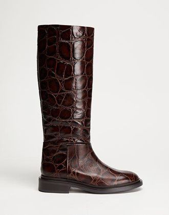 8 by YOOX LEATHER ROUND-TOE HIGH BOOT