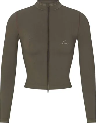 Nike (WMNS) Nike x SKIMS Ribbed Seamless Zip Up Crop Jacket Dusty Oakmoss TPLSL11145W-DOD