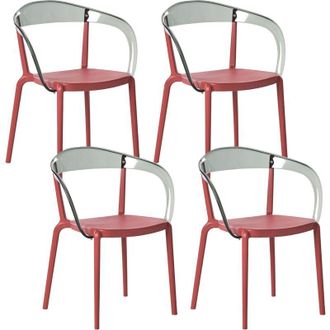 Beliani Set di 4 sedie da giardino in plastica Materiale sintetico Interno Esterno con braccioli Sala da pranzo rosso Malevizi