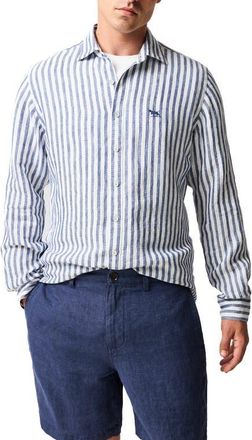 Rodd & Gunn Seadown Original Fit Stripe Linen Button-Up Shirt in French Navy at Nordstrom, Size Xxx-Large