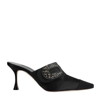 Manolo Blahnik Tula 70 Satin Jewel Buckle Mules