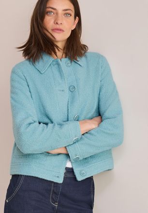 Cecil Wolljacke CECIL, Damen, Gr. XL (44), blau (strong mint), Web, Obermaterial: 100% Polyester, unifarben, regular fit taillenbedeckt, Manschette, Jacken 