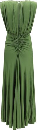 Self Portrait Womens Jersey Gathered Maxi Dress Green Viscose; Elastane