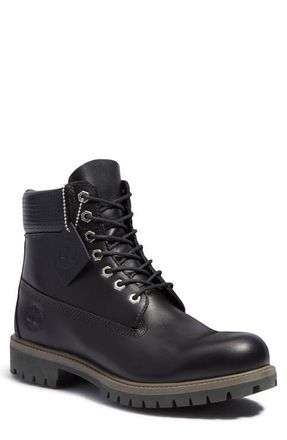 Timberland Premium 6-Inch Waterproof Boot in Black Grain/Dark Brown at Nordstrom, Size 11.5