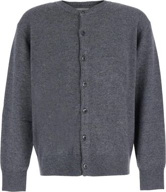 Dunst Gebreide Cardigan met Ronde Hals - Heren - Vesten - Grijs - M - Wol - Truien & Vesten
