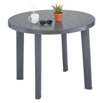 Dmora Mesa De Exterior Brooksdale, 4 Plazas, Longitud M&aacute;xima 90 Cm Hecho En Italia, Acabado Texturizado, 90x90x72h Cm Negro Antracita