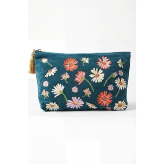 Elizabeth Scarlett Wildflower Velvet Everyday Pouch in Rich Blue at Nordstrom