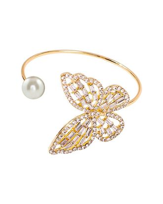 Liv Oliver 18K Plated Pearl Crystal Butterfly Bangle Bracelet