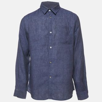 Derek Rose Navy Blue Linen Button Front Shirt