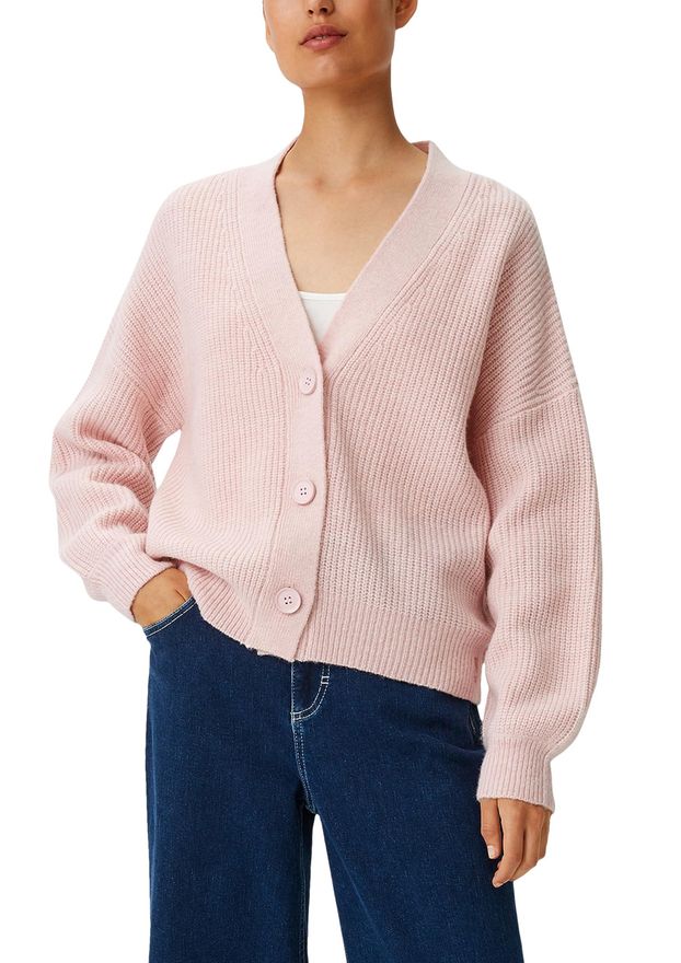 Comma Damen Strickjacke – Wollmix, Weich, Mit Logo-Stickerei, V-Ausschnitt & Knopfleiste