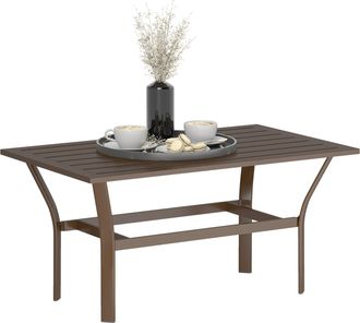OUTSUNNY Metal Garden Coffee Table with Slatted Tabletop - Brown | TJ Hughes