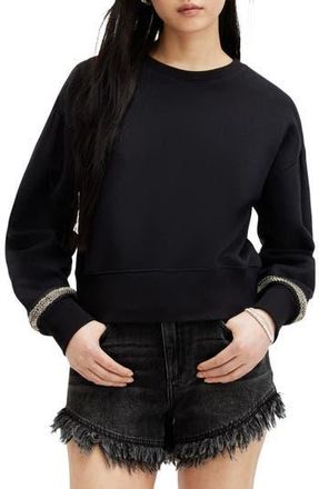 AllSaints Robin Beaded Cuff Sweatshirt in Black at Nordstrom Rack, Size X-Small