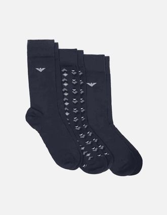 Emporio Armani Mens 3 Pack Socks In Navy Gift Set - Size: 16/14.5/8/15/8.5/15.5/9/13/13.5/14/6.5/7/7.5/11.5/5/12/5.5/12.5/6/3.5/3/10.5/4/11/4.5/2.5/9