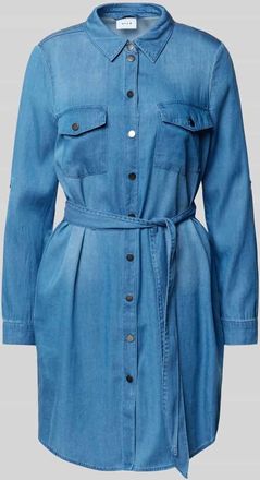 Vila Knielanges Kleid mit Druckknopfleiste Modell BISTA in Jeansblau, Gr&ouml;&szlig;e L