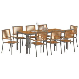 Berkfield Home Modern 9 Piece Garden Dining Set Grey Poly Rattan Acacia