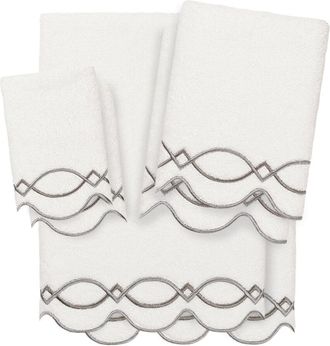 Linum Home Textiles 100% Turkish Cotton Diamond Chain Scallop 6Pc Embellished Towel Set