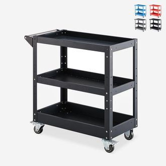 Stark Carrito De Herramientas De Metal Con 3 Estantes Y Ruedas Kerey Plus - Negro